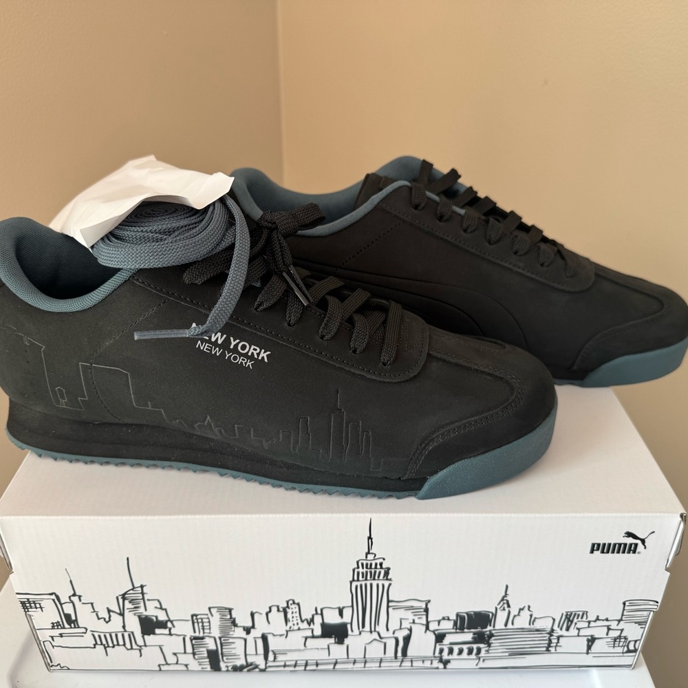 Puma Black and Gray Sneakers with Cityscape Design
